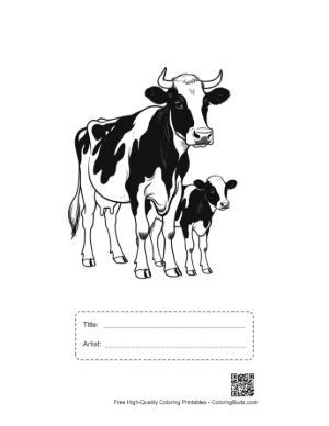 Thumbnail: Holstein Cow Mom and Baby Calf Printable with Title and Artist Box