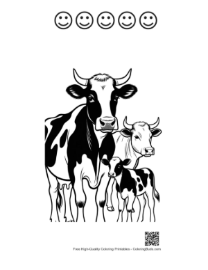 Thumbnail: Holstein Cow Mom with Two Cute Calves Printable and 5 Happy Face Outline