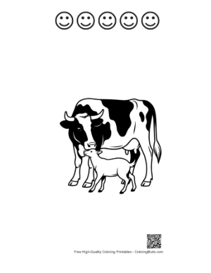 Thumbnail: Holstein Cow Nurturing Her Calf Printable and 5 Happy Face Outline