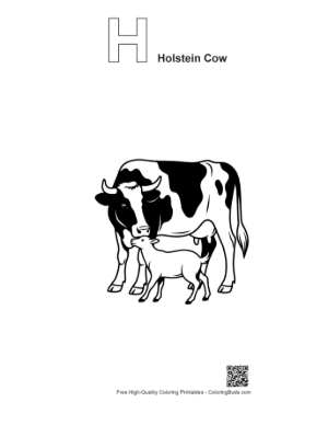Thumbnail: Holstein Cow Nurturing Her Calf Printable Outline Alphabet H Holstein Cow