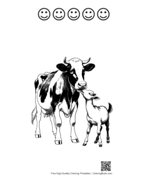Thumbnail: Holstein Cow Tenderly Nuzzling Baby Goat Printable and 5 Happy Face Outline
