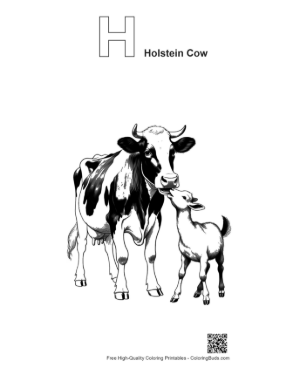 Thumbnail: Holstein Cow Tenderly Nuzzling Baby Goat Printable Outline Alphabet H Holstein Cow