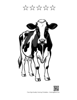 Thumbnail: Standing Holstein Cow Portrait Printable and 5 Star Outline