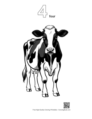 Thumbnail: Standing Holstein Cow Portrait Printable Outline Number 4