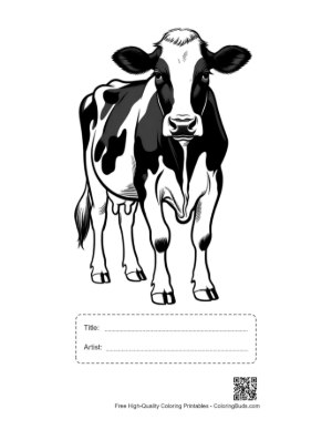 Thumbnail: Standing Holstein Cow Portrait Printable with Title and Artist Box
