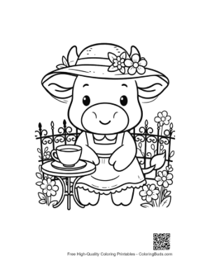 Thumbnail: Sweet Cow in a Dress Enjoying Tea in the Garden Printable