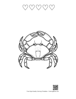 Thumbnail: Detailed Line Art of Red Crab Printable and 5 Heart Outline