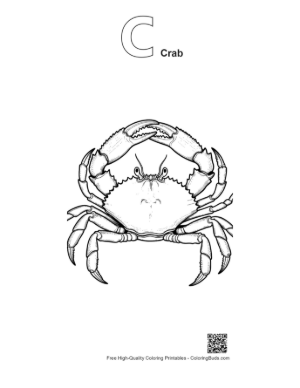 Thumbnail: Detailed Line Art of Red Crab Printable Outline Alphabet C Crab