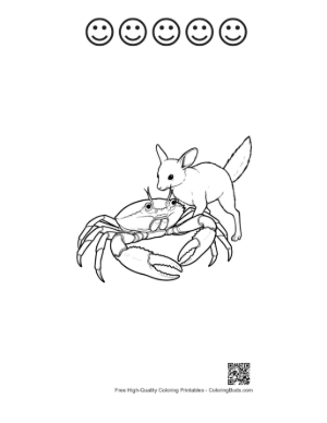 Thumbnail: Fennec Fox Playfully Tackling Red Crab Printable and 5 Happy Face Outline