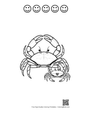 Thumbnail: Red Crab Mother and Baby Line Art Printable and 5 Happy Face Outline