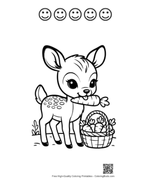 Thumbnail: Adorable Baby Deer Holding a Basket of Treats Printable and 5 Happy Face Outline