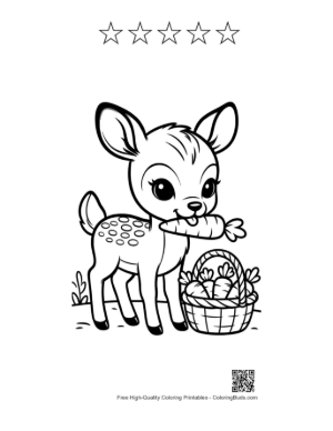 Thumbnail: Adorable Baby Deer Holding a Basket of Treats Printable and 5 Star Outline