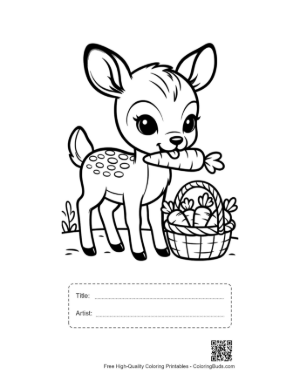 Thumbnail: Adorable Baby Deer Holding a Basket of Treats Printable with Title and Artist Box