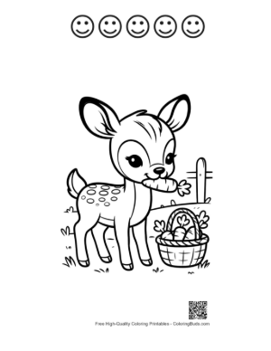 Thumbnail: Adorable Baby Deer with a Basket in the Garden Printable and 5 Happy Face Outline