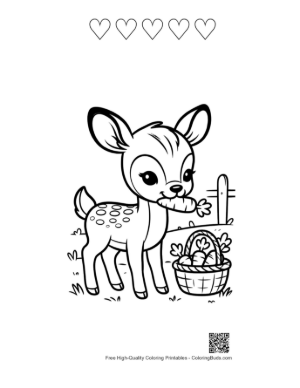 Thumbnail: Adorable Baby Deer with a Basket in the Garden Printable and 5 Heart Outline
