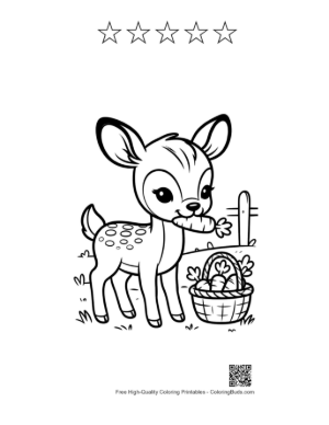 Thumbnail: Adorable Baby Deer with a Basket in the Garden Printable and 5 Star Outline