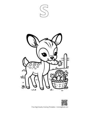 Thumbnail: Adorable Baby Deer with a Basket in the Garden Printable Outline Alphabet S