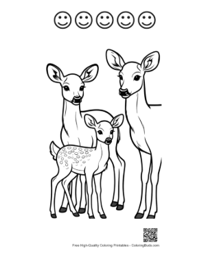 Thumbnail: Adorable Deer Family with Cute Spotted Fawn Printable and 5 Happy Face Outline