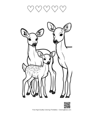 Thumbnail: Adorable Deer Family with Cute Spotted Fawn Printable and 5 Heart Outline