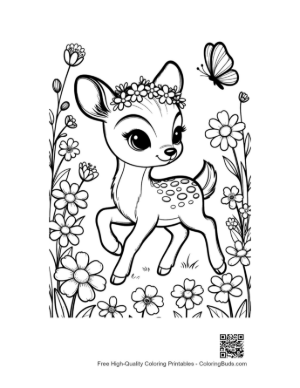 Thumbnail: Adorable Deer with Flowers and Butterflies in the Field Printable