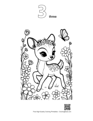 Thumbnail: Adorable Deer with Flowers and Butterflies in the Field Printable Outline Number 3