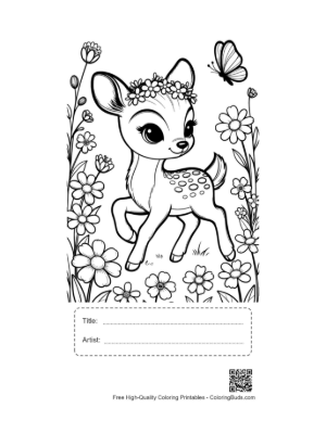 Thumbnail: Adorable Deer with Flowers and Butterflies in the Field Printable with Title and Artist Box