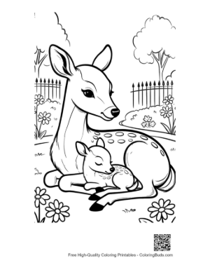 Thumbnail: Adorable Fawn Snuggling with a Large Deer in the Grass Printable