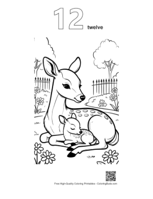 Thumbnail: Adorable Fawn Snuggling with a Large Deer in the Grass Printable Outline Number 12
