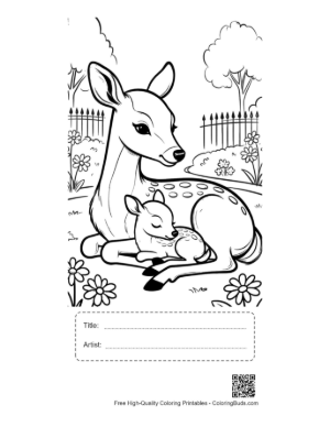 Thumbnail: Adorable Fawn Snuggling with a Large Deer in the Grass Printable with Title and Artist Box