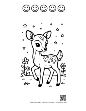 Thumbnail: Adorable Spotted Fawn Walking Through a Summer Meadow Printable and 5 Happy Face Outline