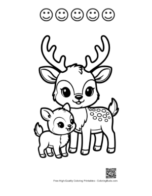 Thumbnail: Buck Deer and Fawn Standing Together Printable and 5 Happy Face Outline
