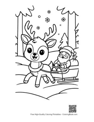 Thumbnail: Buck with Antlers Pulling a Sled with a Friendly Passenger Printable