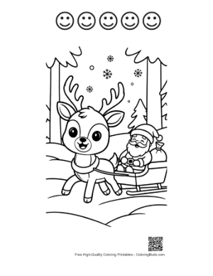 Thumbnail: Buck with Antlers Pulling a Sled with a Friendly Passenger Printable and 5 Happy Face Outline