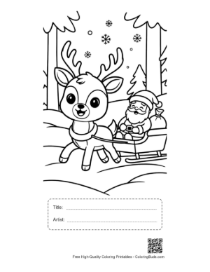 Thumbnail: Buck with Antlers Pulling a Sled with a Friendly Passenger Printable with Title and Artist Box