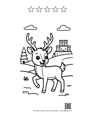 Thumbnail: Buck with Antlers Standing Near a Castle on a Hill Printable and 5 Star Outline