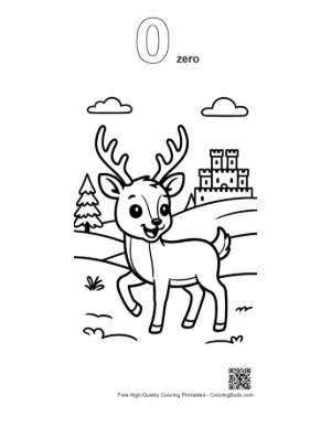 Thumbnail: Buck with Antlers Standing Near a Castle on a Hill Printable Outline Number 0