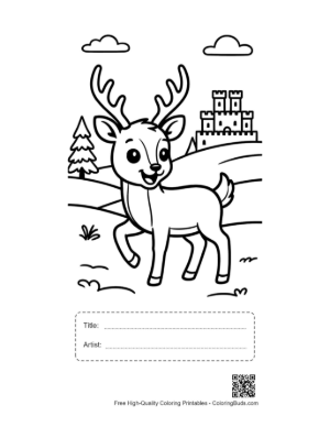 Thumbnail: Buck with Antlers Standing Near a Castle on a Hill Printable with Title and Artist Box