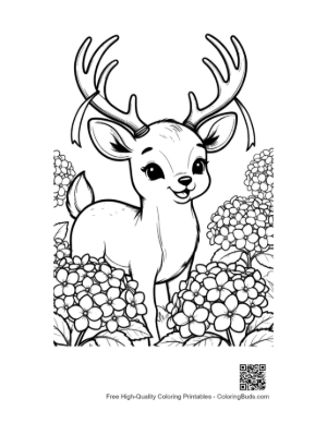 Thumbnail: Buck with Antlers Surrounded by Beautiful Garden Flowers Printable