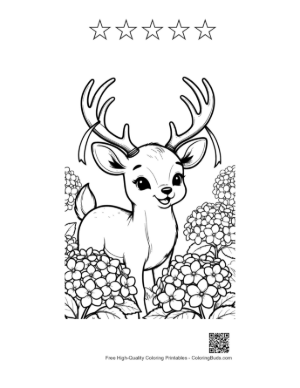 Thumbnail: Buck with Antlers Surrounded by Beautiful Garden Flowers Printable and 5 Star Outline