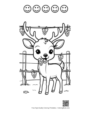Thumbnail: Buck with Antlers Tasting Fresh Grapes in the Vineyard Printable and 5 Happy Face Outline