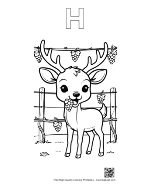 Thumbnail: Buck with Antlers Tasting Fresh Grapes in the Vineyard Printable Outline Alphabet H