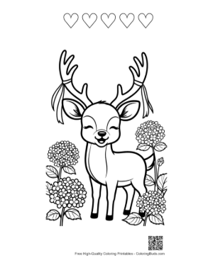 Thumbnail: Buck with Large Antlers Standing in a Field of Daisies Printable and 5 Heart Outline