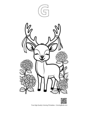 Thumbnail: Buck with Large Antlers Standing in a Field of Daisies Printable Outline Alphabet G