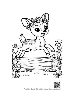 Thumbnail: Cute Baby Deer Jumping Over a Fallen Log Printable