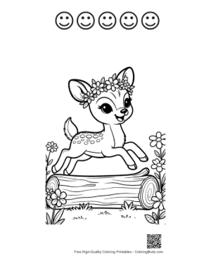 Thumbnail: Cute Baby Deer Jumping Over a Fallen Log Printable and 5 Happy Face Outline
