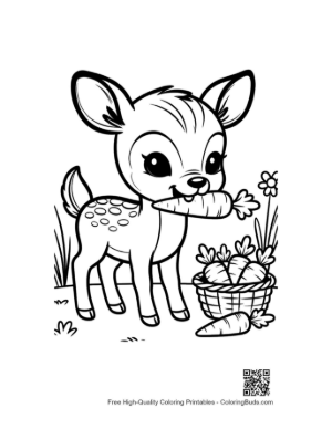 Thumbnail: Cute Baby Deer with a Basket of Spring Flowers Printable