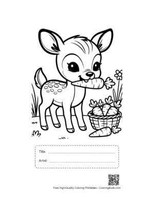 Thumbnail: Cute Baby Deer with a Basket of Spring Flowers Printable with Title and Artist Box