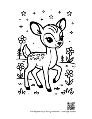 Thumbnail: Cute Baby Fawn Standing in a Field of Flowers Printable