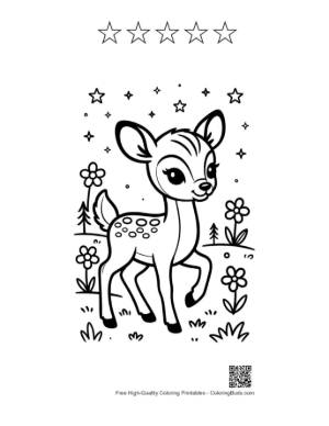 Thumbnail: Cute Baby Fawn Standing in a Field of Flowers Printable and 5 Star Outline