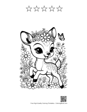 Thumbnail: Cute Baby Fawn Wearing a Beautiful Flower Crown Printable and 5 Star Outline